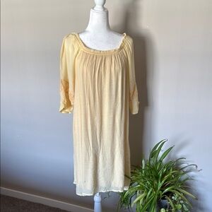 Naïf Butter Yellow Boho Chic Dress summer off shoulder gauzy lace SZ XL FLAW